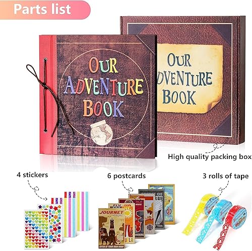Miniatura 6 de Our Adventure Book Scrapbook, álbum de recortes de viaje, álbum de fotos de 80 páginas retro, expandible con kit de accesorios de bricolaje, regalo