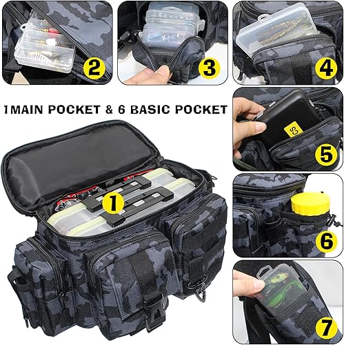 Miniatura 4 de Bolsa de aparejos de pesca, mochila de hombro con caña y soporte para equipo, bolsa de almacenamiento multifuncional cruzada bolsa de pesca