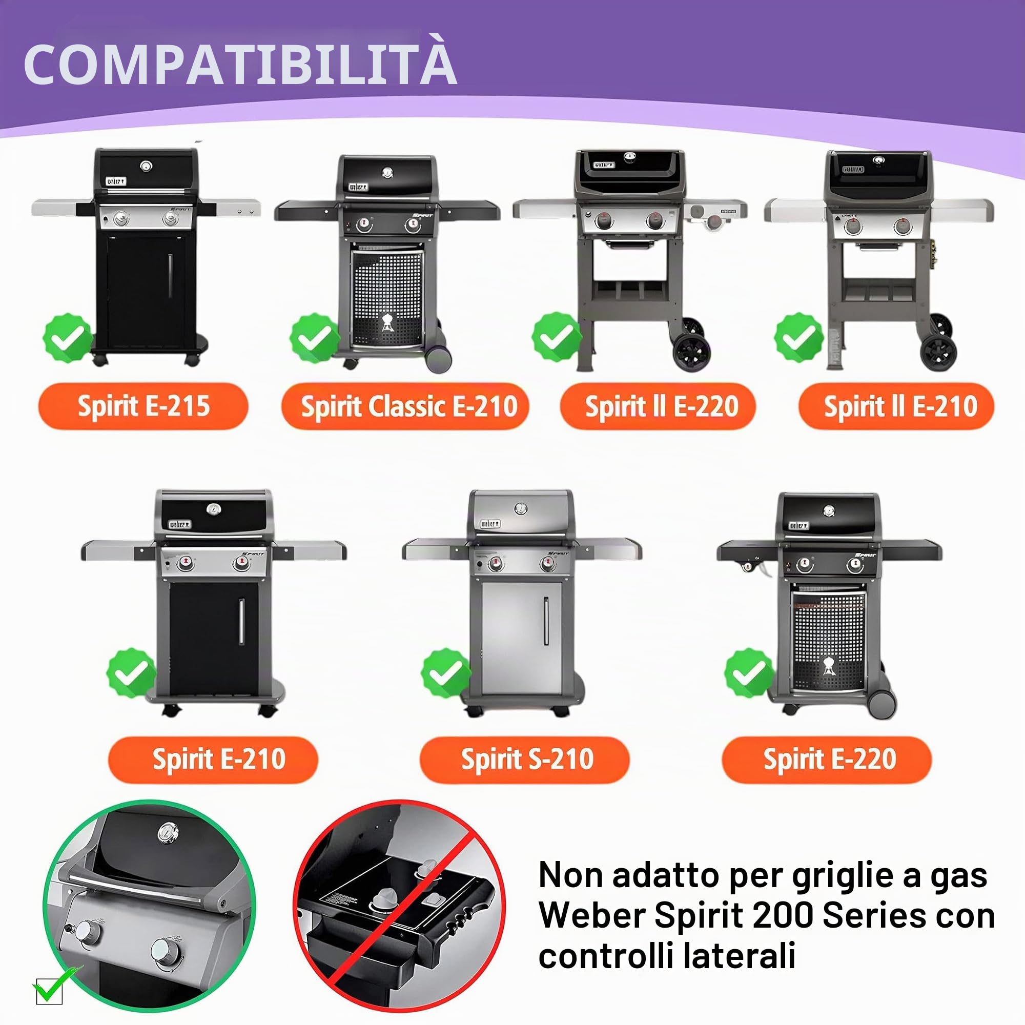 Griglie in Acciaio Inox 7637 per Weber Spirit I & II Serie 200 Spirit E210 Spirit E220 Spirit S210, Spirit S220 Griglie a Gas per Weber 7637 44,2 x 25,7 cm Ogni griglia
