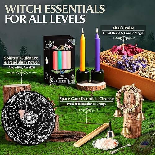 Miniatura 5 de SHYSHINY - Kit de suministros de bruja para hechizos de bruja, paquete de 145 suministros de Wiccan completo y caja de herramientas con piedra de