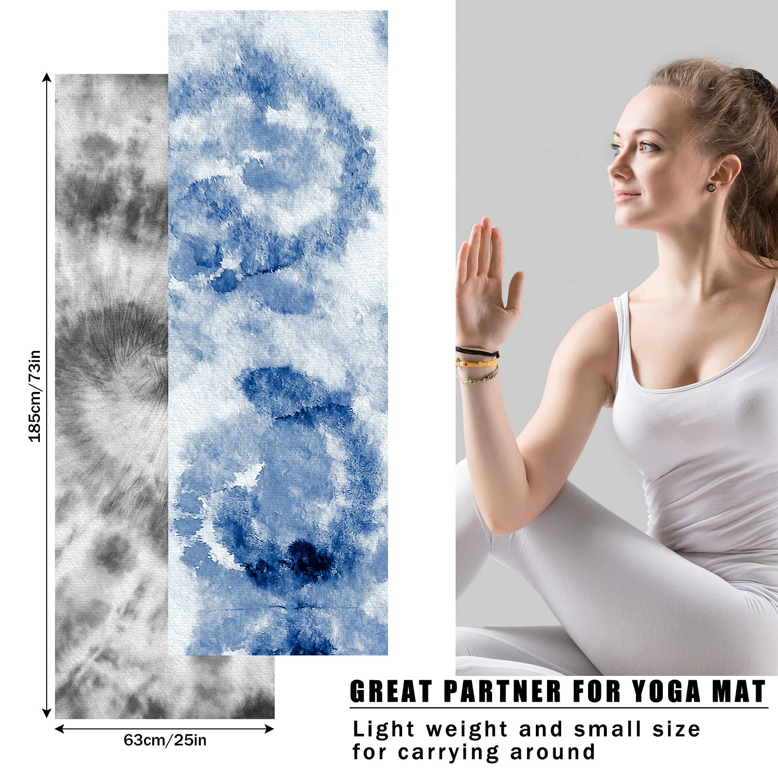 Treela 2 Pcs Yoga Towel, Non Slip Hot Yoga Mat 73'' x 25'' Soft Sweat Absorbent Blanket Workout Towel for Gym Pilates(Black and Blue)