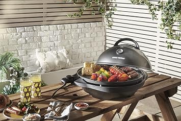 George Foreman Indoor/Outdoor Grill: Standing Grill and Table Grill (Indoor and Outdoor Use, Balcony and Kitchen, Diameter 44.5 Cm, Temperature Display, Oil Drip Tray, 22460-56