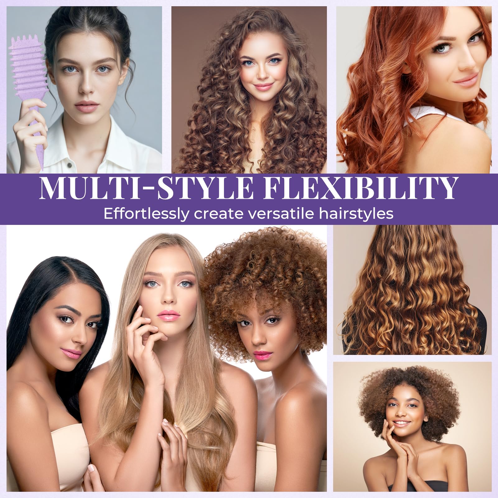 Peine pelo rizado definidos, cepillo antiestático para peinados con diseño de ventilación para cabello húmedo y seco, ideal para cabello rizado y para el cuidado del volumen (Morado)