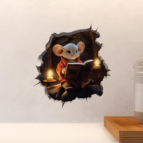Miniatura 5 de Calcomanía de ratón de lectura en agujero de ratón, adhesivo de pared 3D con agujero de ratón