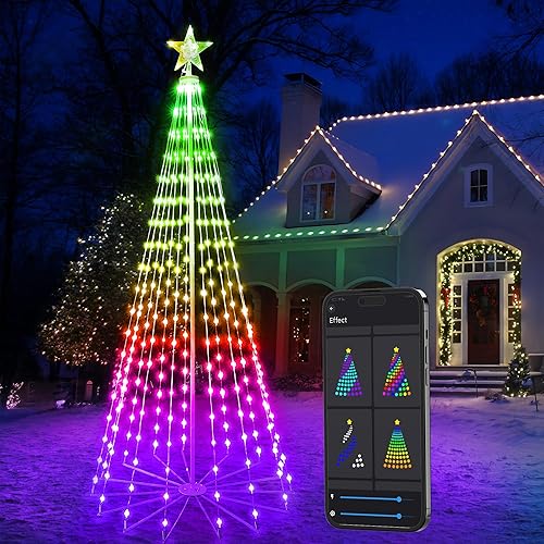 Brizled Árbol de Navidad inteligente RGB, 8.5 pies con 370 luces LED, control de aplicación de árbol de cono que cambia de color, árbol iluminado
