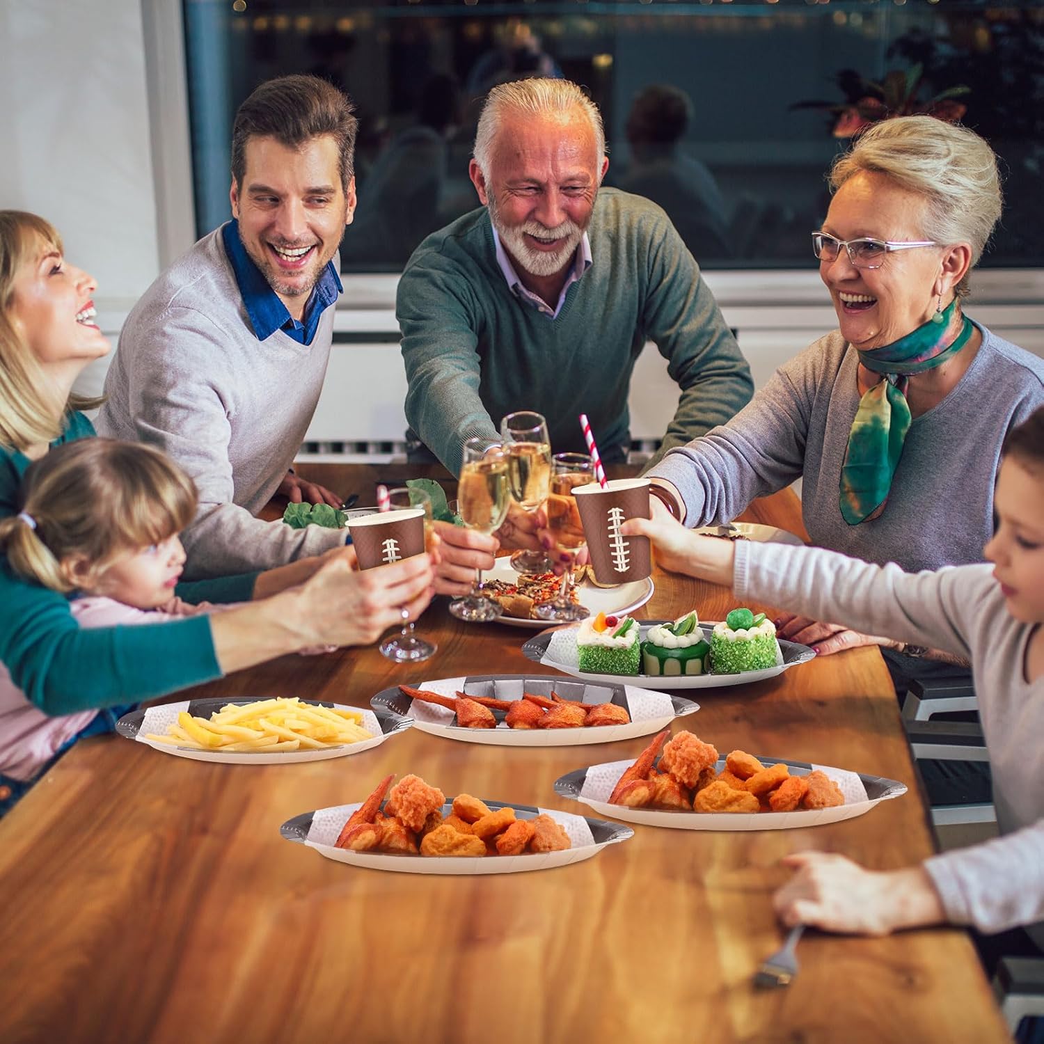 Nitial 180 Pcs Football Tableware Set to Serve 30 Guests Include Disposable Paper Plates Napkins Knives Forks Spoons and Cups for Football Game Birthday Party Decorations(Stylish)