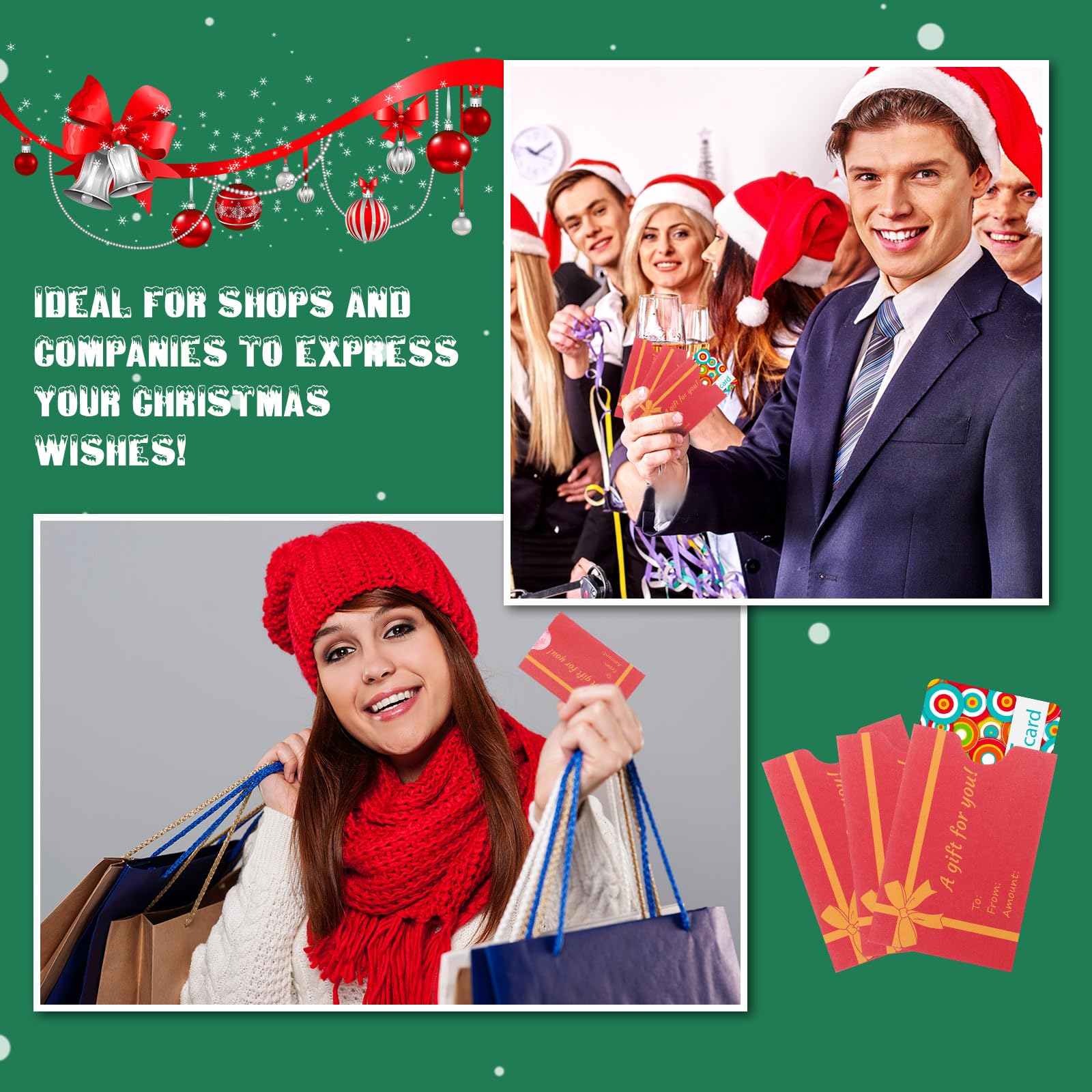 Ireer 600 buste per biglietti regalo di Natale, con design a fiocco, buste per biglietti regalo di Natale, porta carte di credito, festival e vacanze (rosso, verde)