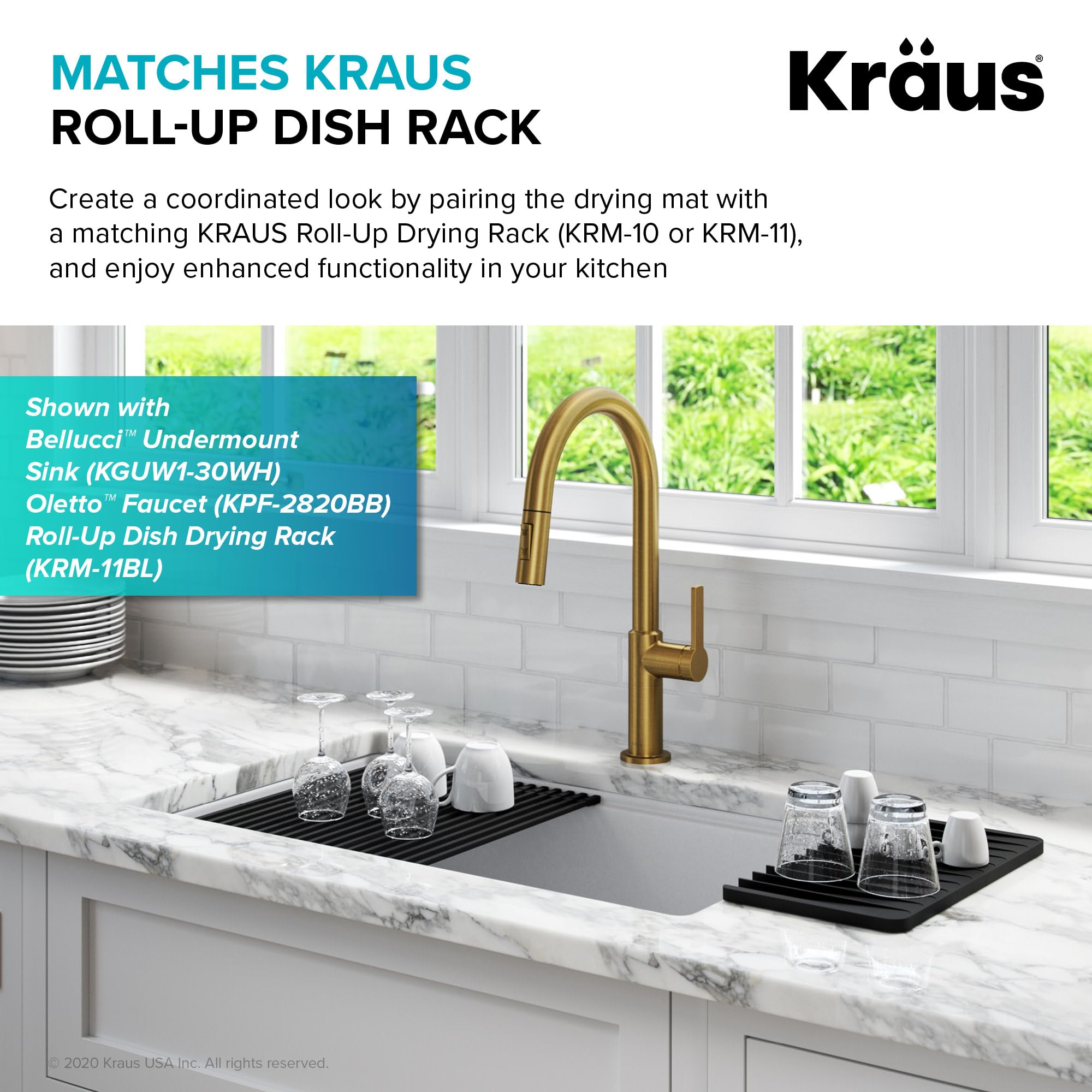 Kraus KDM-10DB Kore Tapis égouttoir à vaisselle ou dessous de plat en silicone auto-drainant pour comptoir de cuisine, bleu foncé