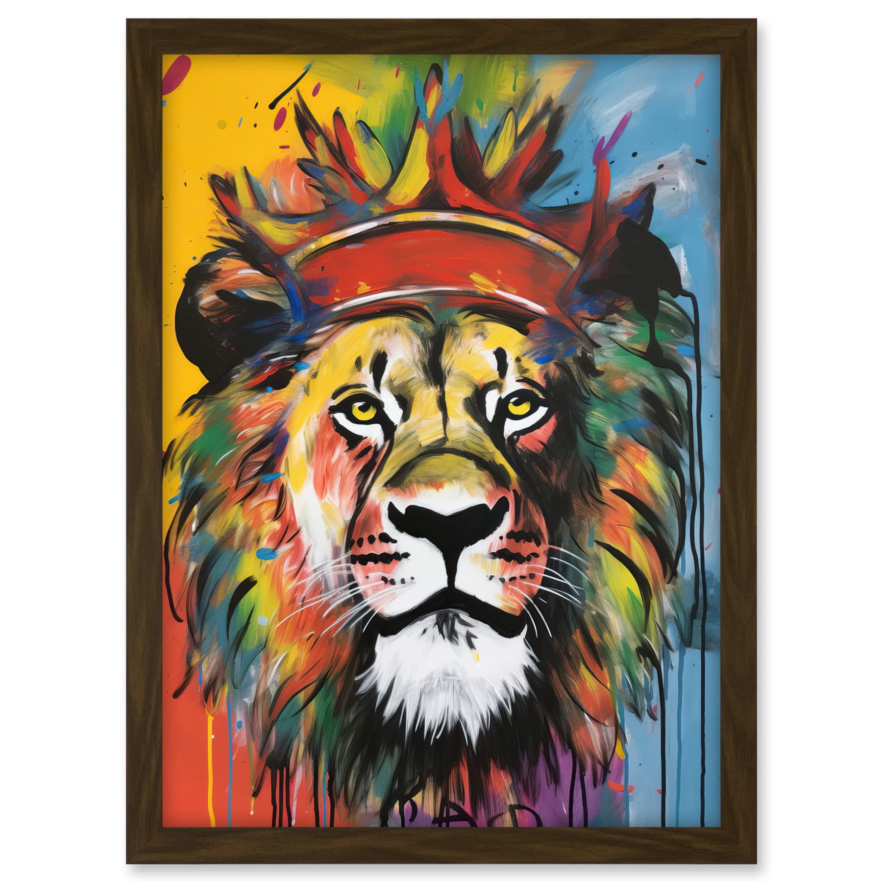 Artery8 King of the Jungle Lion with Crown Modern Pop Art Artwork Framed A3 Wall Art Print
