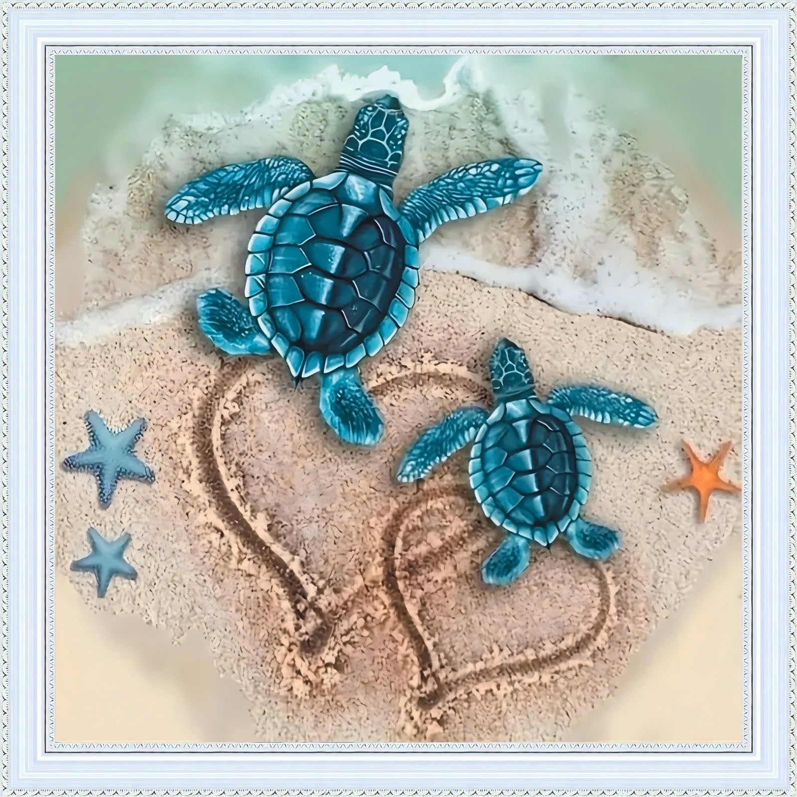 IUHUI 11 Count Stamped Cross Stitch Kits for Beginners Adults Sea Turtle Love Pre-Printed DIY 11ct Embroidery Sewing Starter Kit Needlework Easy Patterns
