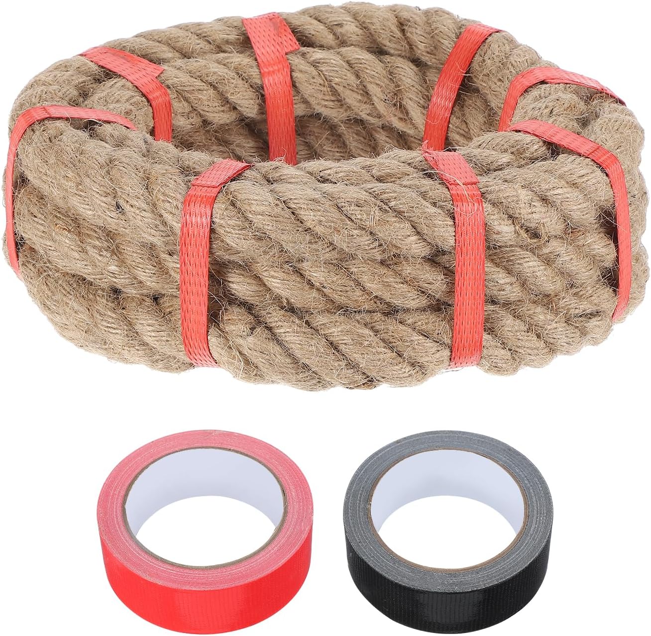 MECCANIXITY Jute Rope 0.9 Inch x 10ft, Thick Twine Rope Ropes Braided Jute Twine Natural Brown Burlap Cord String Heavy Twisted with Tapes for Decorative Crafts Railing Swing Tug of War