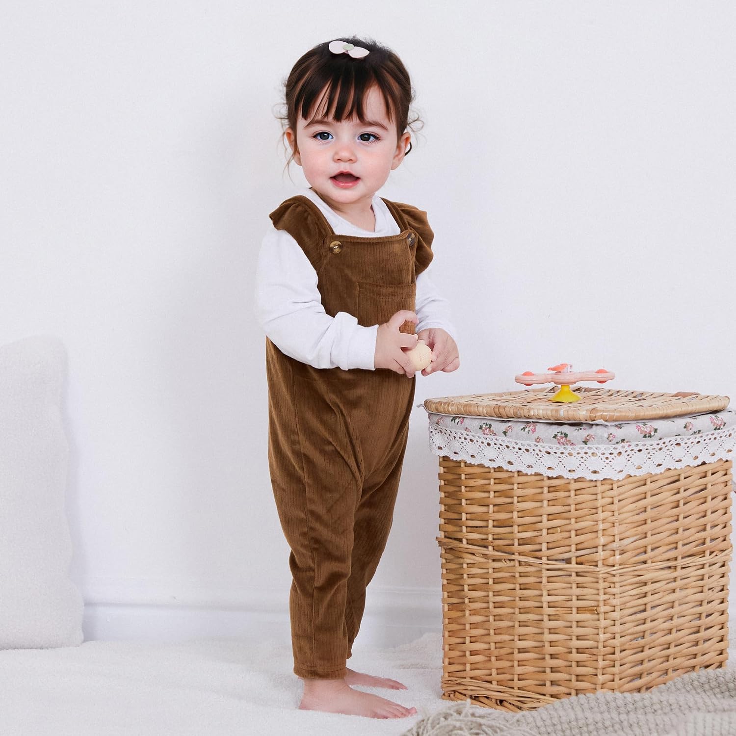 Newborn Baby Girl Corduroy Velvet Ruffle Romper Jumpsuit Overalls Fall Suspender Pants Leggings Christmas Outfit