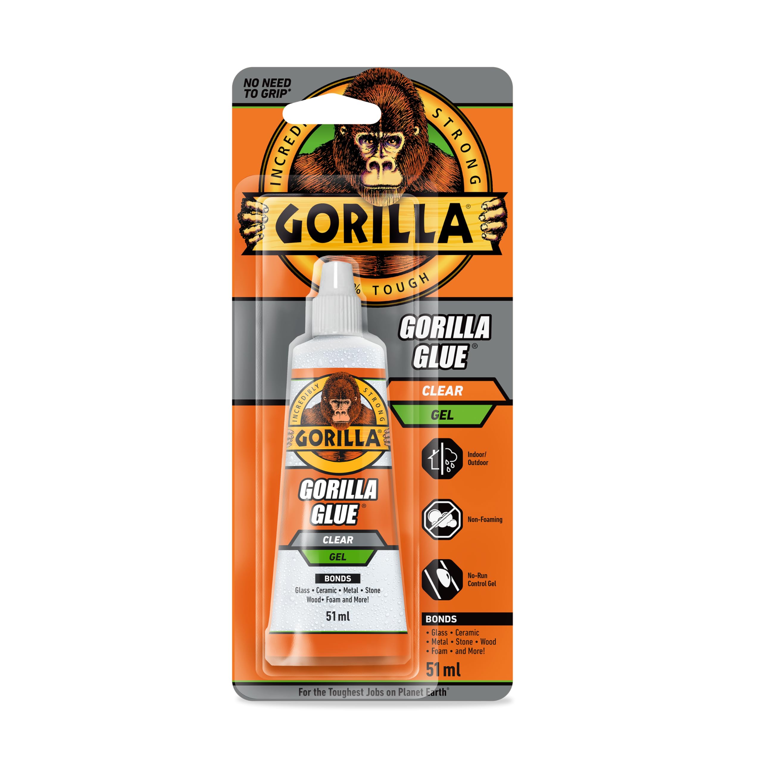 Gorilla Glue Clear Gel | Non-Drip Control Gel | Water Resistant Easy To Use Glue | Ideal For Vertical Projects | Incredibly Strong and Durable | Non-Foaming, No Need To Clamp | 51ml Tube