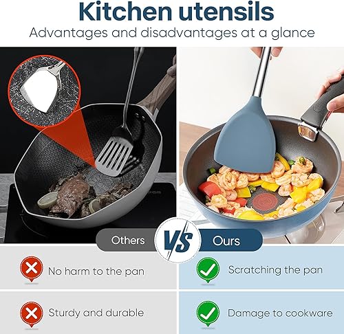 Miniatura 3 de Juego de utensilios de cocina, juego de 4 utensilios de cocina con mango de madera, utensilios de cocina de silicona grandes, resistentes al calor y