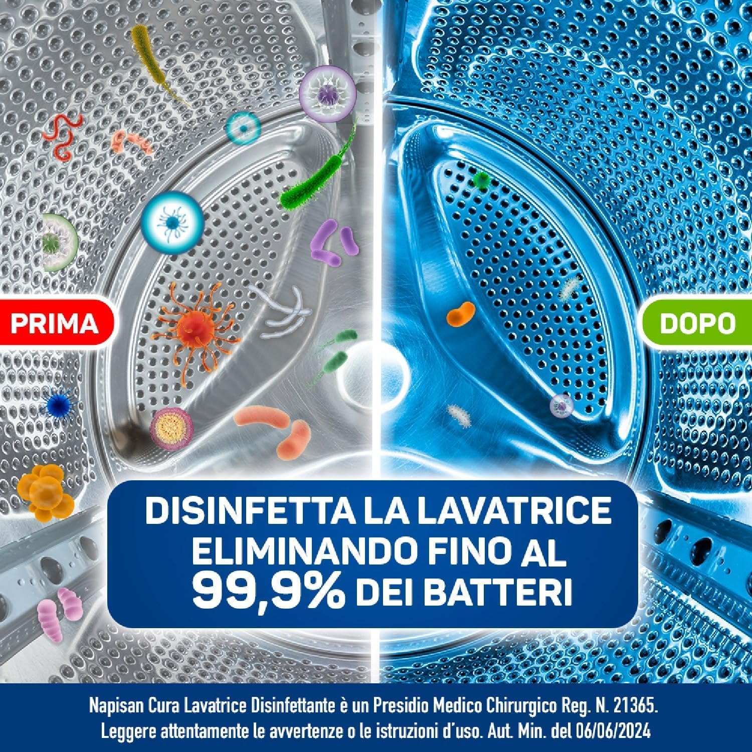Napisan Cura Lavatrice Disinfettante Freschezza di Primavera, Elimina i Cattivi Odori, Rimuove Sporco e Residui di Sapone, 6 Confezione da 250ml