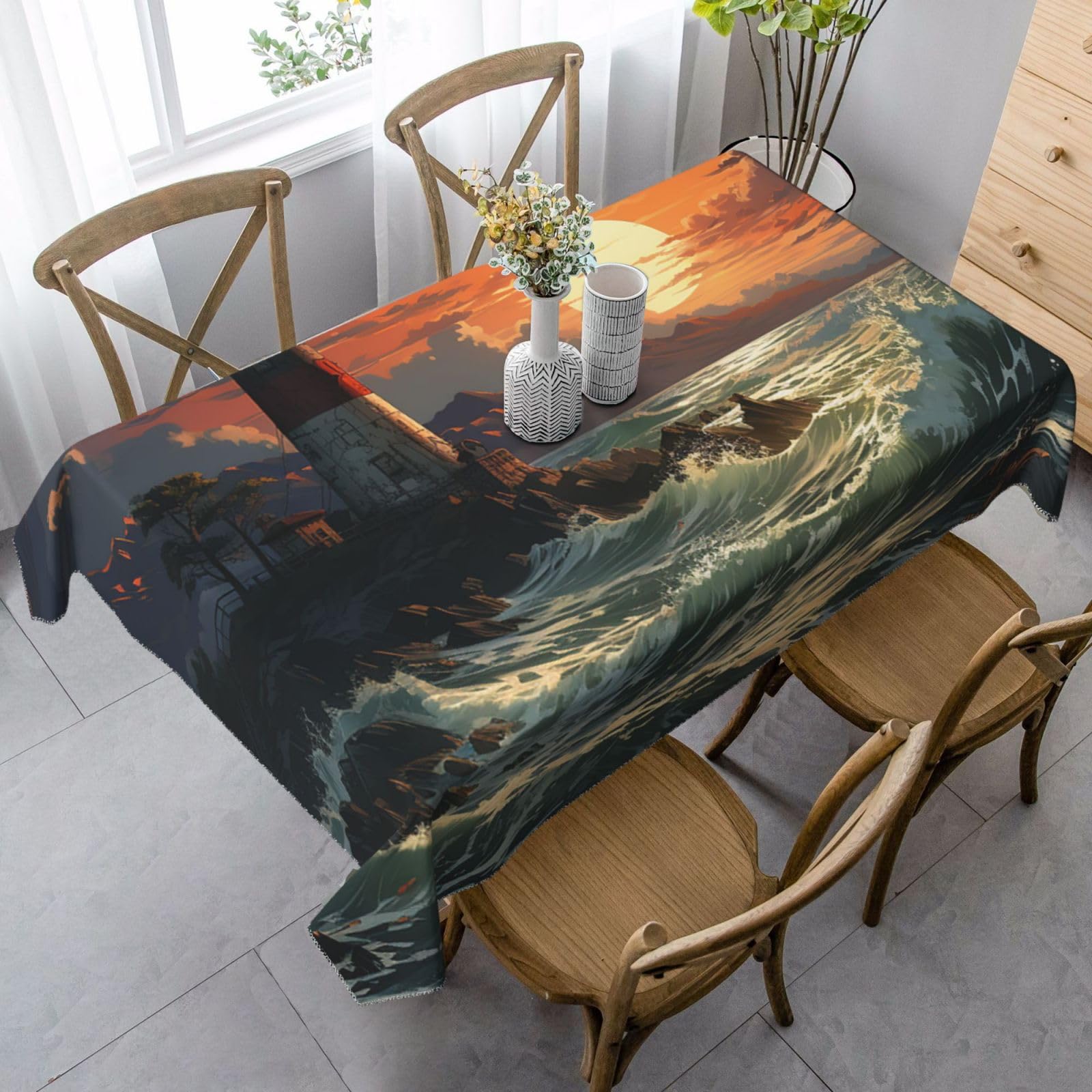 FekiLoot Lighthouse Rectangle Tablecloth 35x55 Inch, Washable Reusable Farmhouse Table Cloths Wrinkle Free and Spillproof Kitchen Dinning Table Cover for Party Wedding Picnic Home Decor Tablecloths