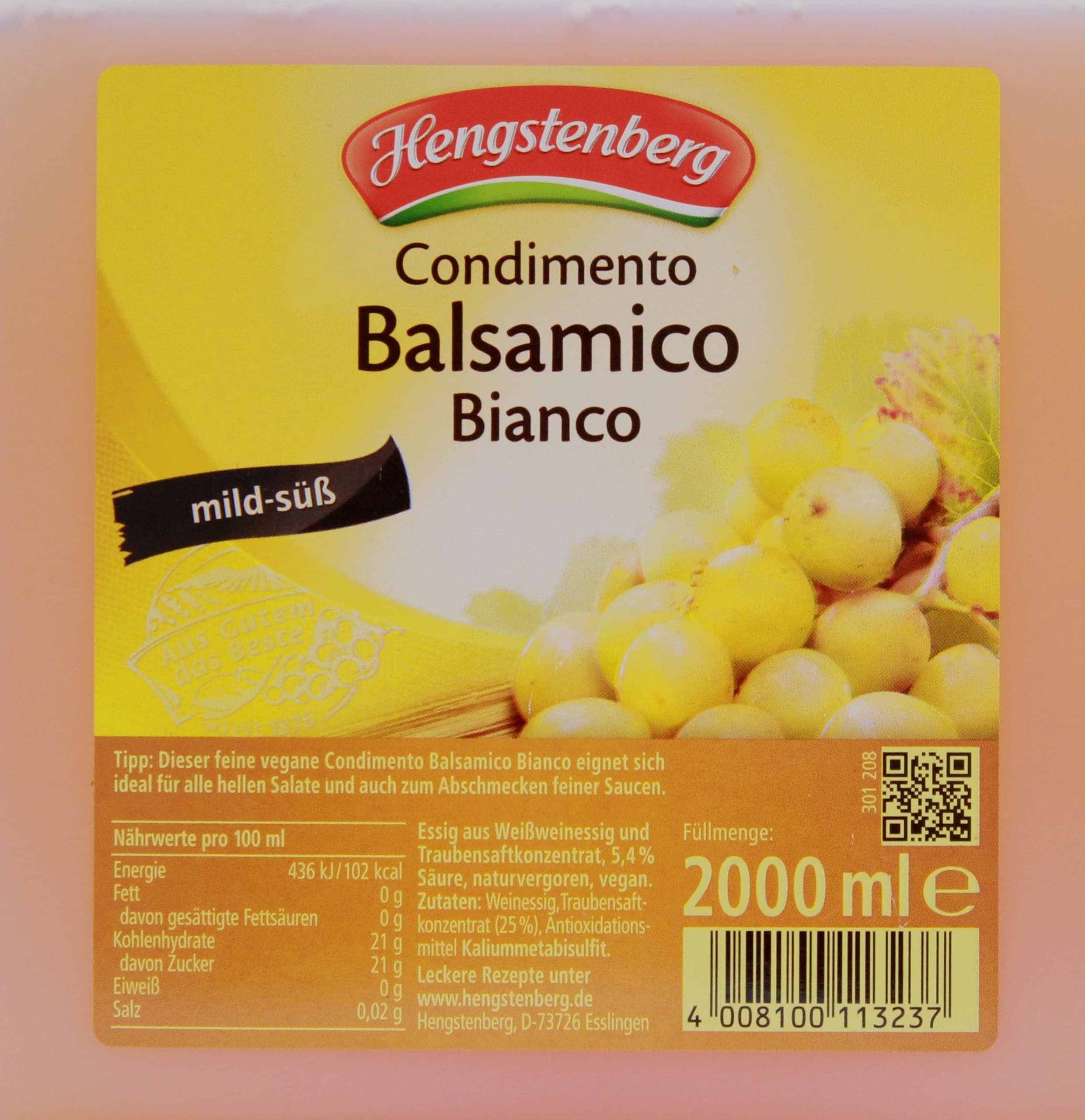 Hengstenberg Condimento Balsamico-Essig Bianco mild-süß, 3er Pack (3 x 2 l)