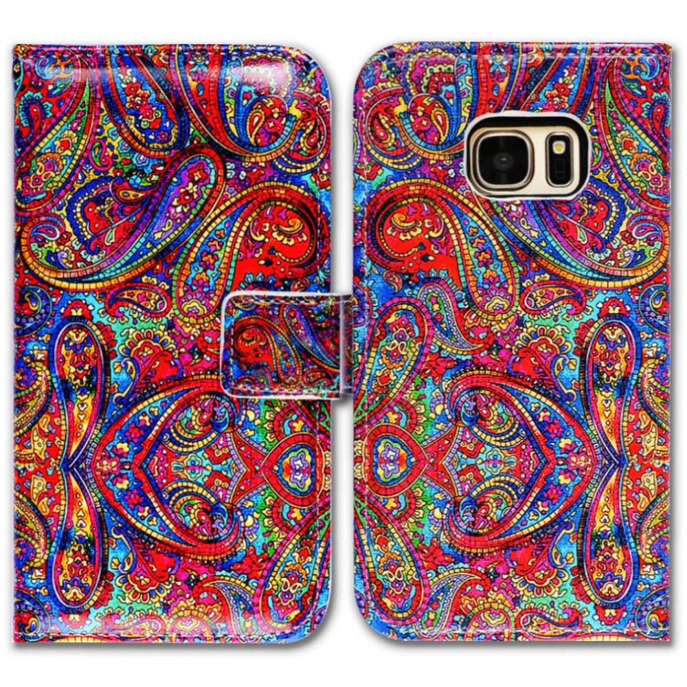 Galaxy S7 Case,Bfun Packing Bcov Bright Paisley Pattern Wallet Flip Leather Cover Case with Credit Card Slot ID Card Holder Kickstand for Samsung Galaxy S7