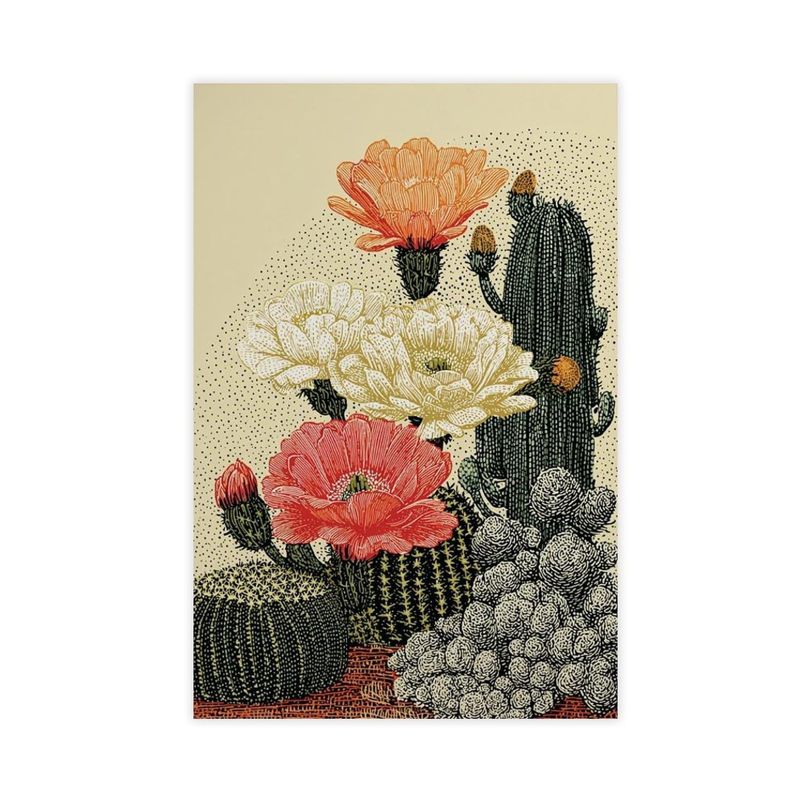 Pyberon Bronze Blooming Cacti, Southwestern Desert Canvas Poster Bedroom Decor Landscape Office Room Decor Gift 20" L X 30" W