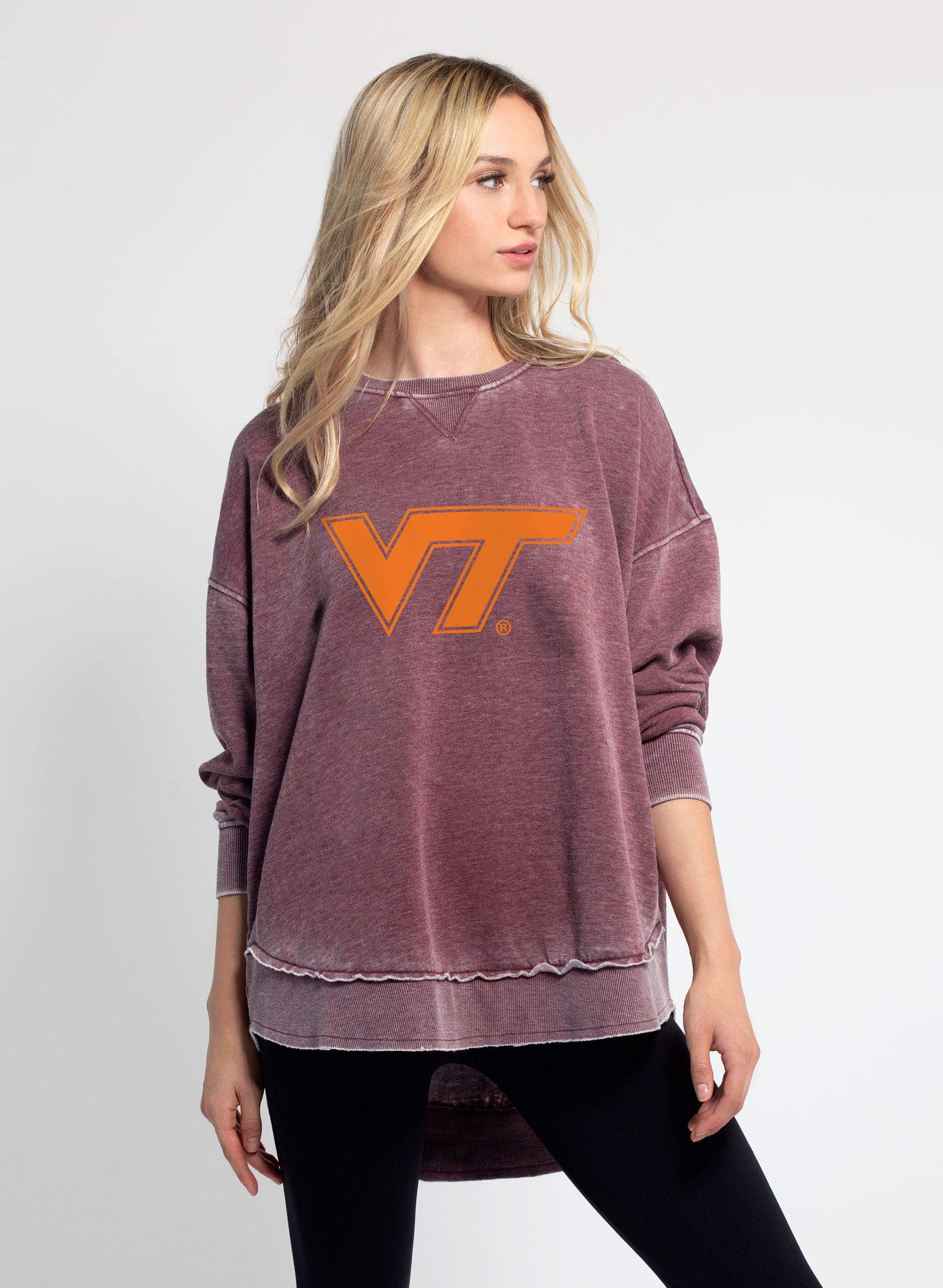 NCAA Virginia Tech Hokies Women's Burnout Campus Pullover – Merlot, Large, 60% Cotton 40% Polyester, Game Day Style