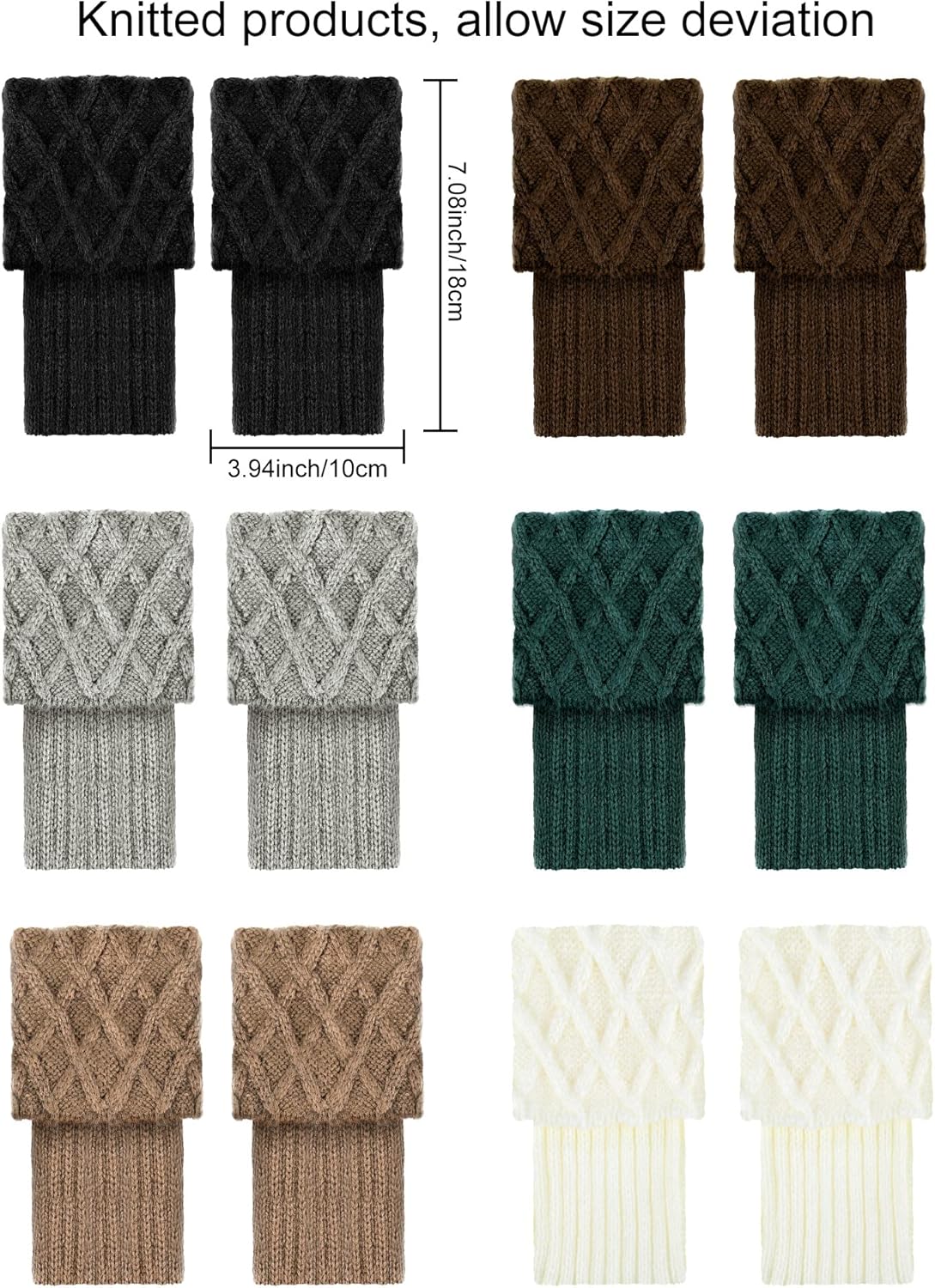 SATINIOR 6 Pairs Women Winter Boot Cuffs Socks Cable Knitted Cuffs Socks Short Knitted Leg Warmers Button Boot Toppers - Image 3