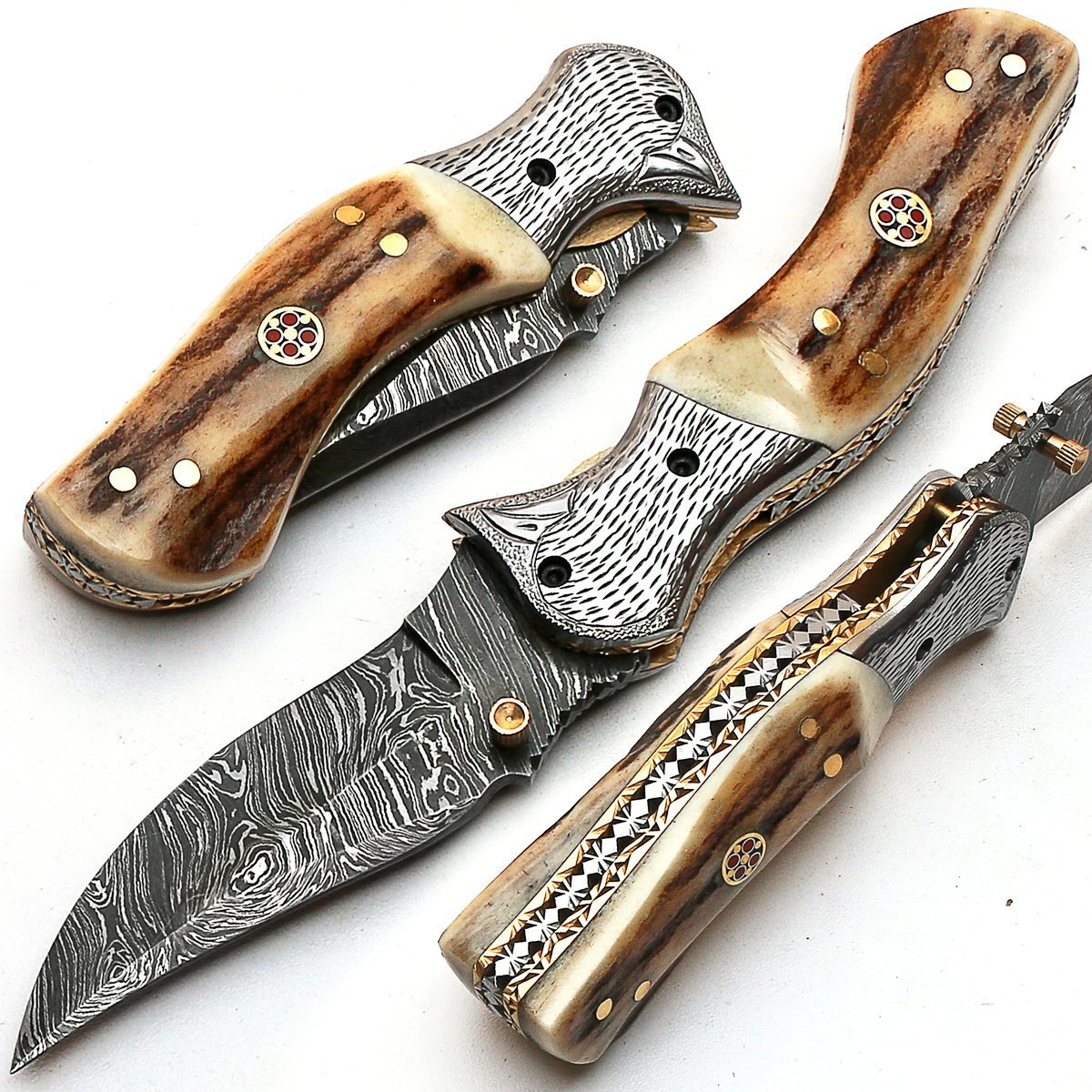 BELLO 8852 Coltello pieghevole Personalizzato a mano Coltello in acciaio damascato garantisce qualità Damasco Coltello con fodero in pelle di alta qualità