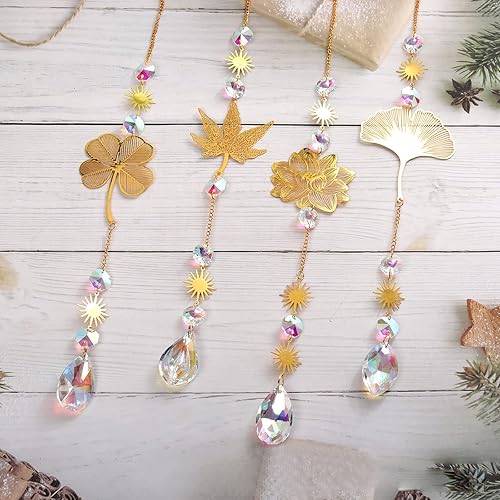 Miniatura 4 de WEISIPU Atrapasoles de cristal arcoíris de loto y hoja, prismas de cristal para ventana, adorno colgante para el hogar, jardín, árbol de Navidad,