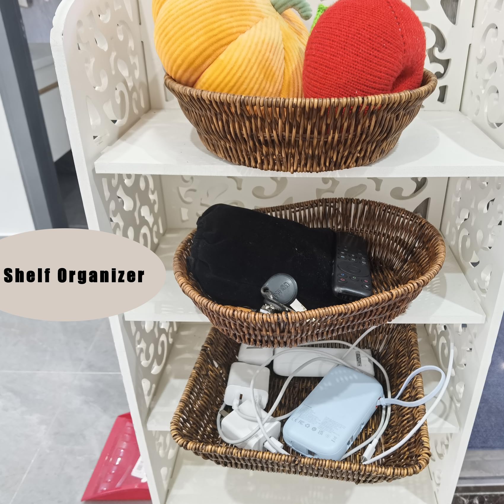 Set di 3 piccoli cestini in vimini, cestini per il pane per servire, in rattan, decorativi intrecciati a mano, per frutta, snack, cibo, organizer per cucina, marrone