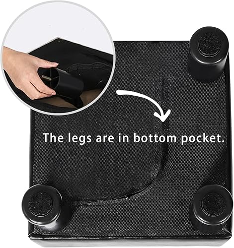 Miniatura 8 de Adeco Reposapiés otomano cuadrado negro pequeño de 13 pulgadas, de piel sintética, moderno, suave, acolchado, taburete pequeño para sala de estar,