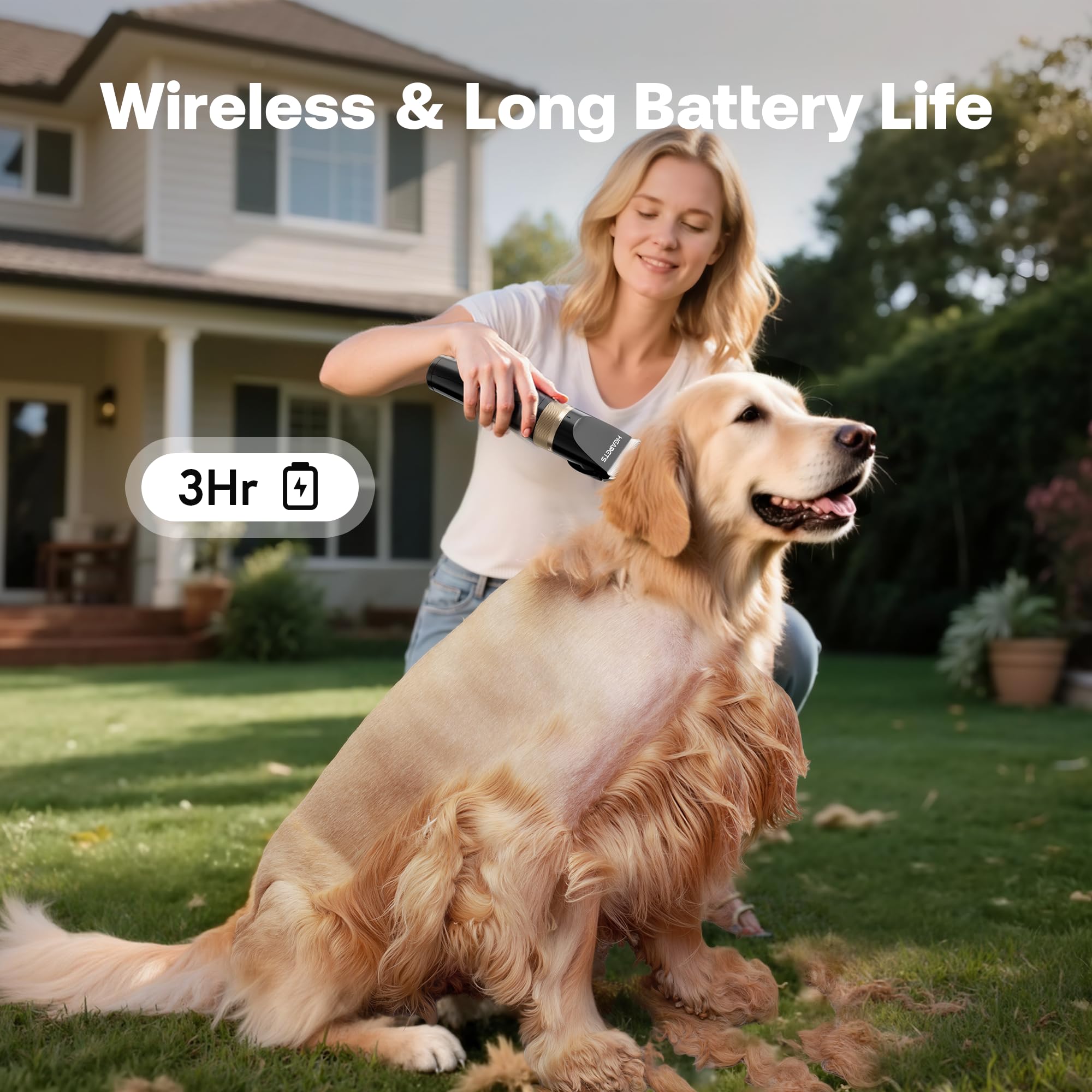 HEAPETS Hundepflege-Haarschneidemaschine, Einzelpackung, geräuscharm, wiederaufladbar, kabellos, elektrisch, für Hunde, Katzen und andere Haustiere, Schwarz