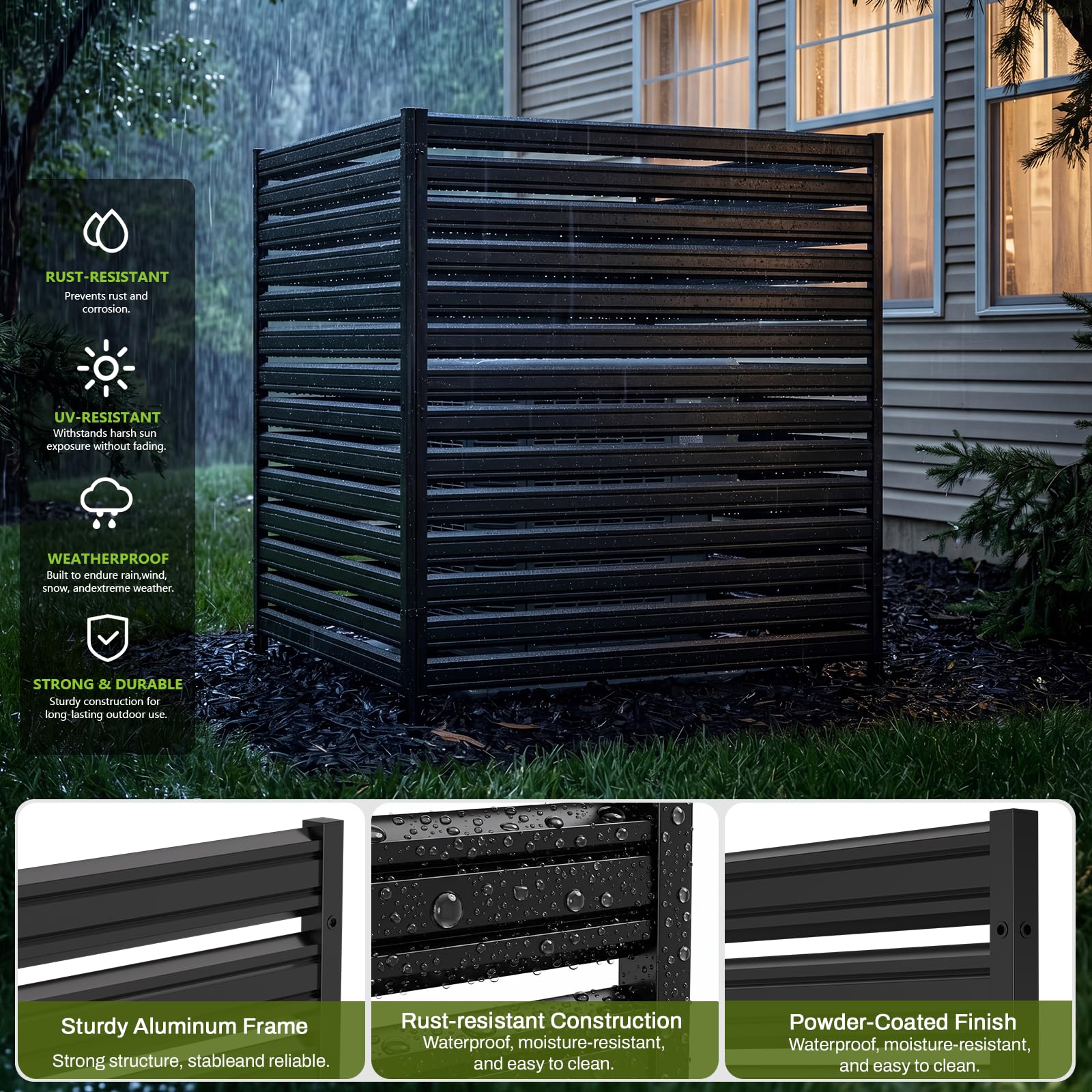 Condition photo showing New/Like New for 3 panel no dig privacy fence screen, 42" h × 38" w metal outdoor air conditioner fencing for ac unit cover, hide trash bins, & pool equipment enclosure, decorative garden, patio & backyard, rustproof