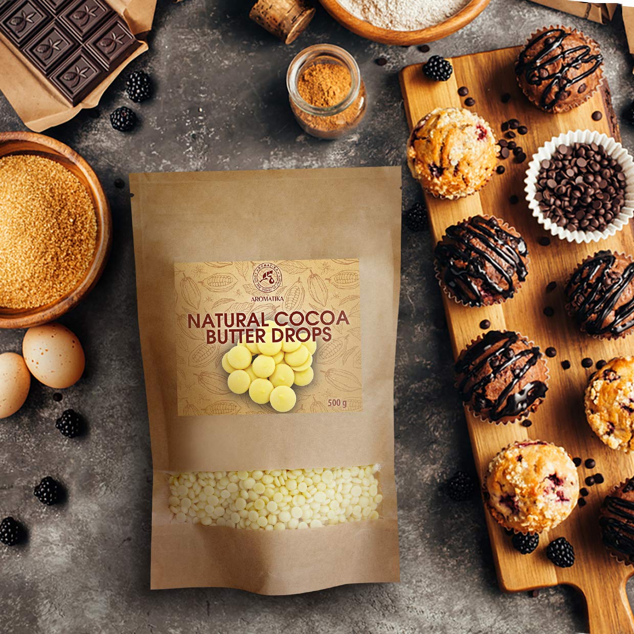 Cacao Burro con Chip Naturale 500g - 100% Naturale & Puro - Theobroma Cacao Butter - Belgium - Burro di Cacao - Cocoa Nibs - Ricco di Antiossidanti - Minerali & Vitamine