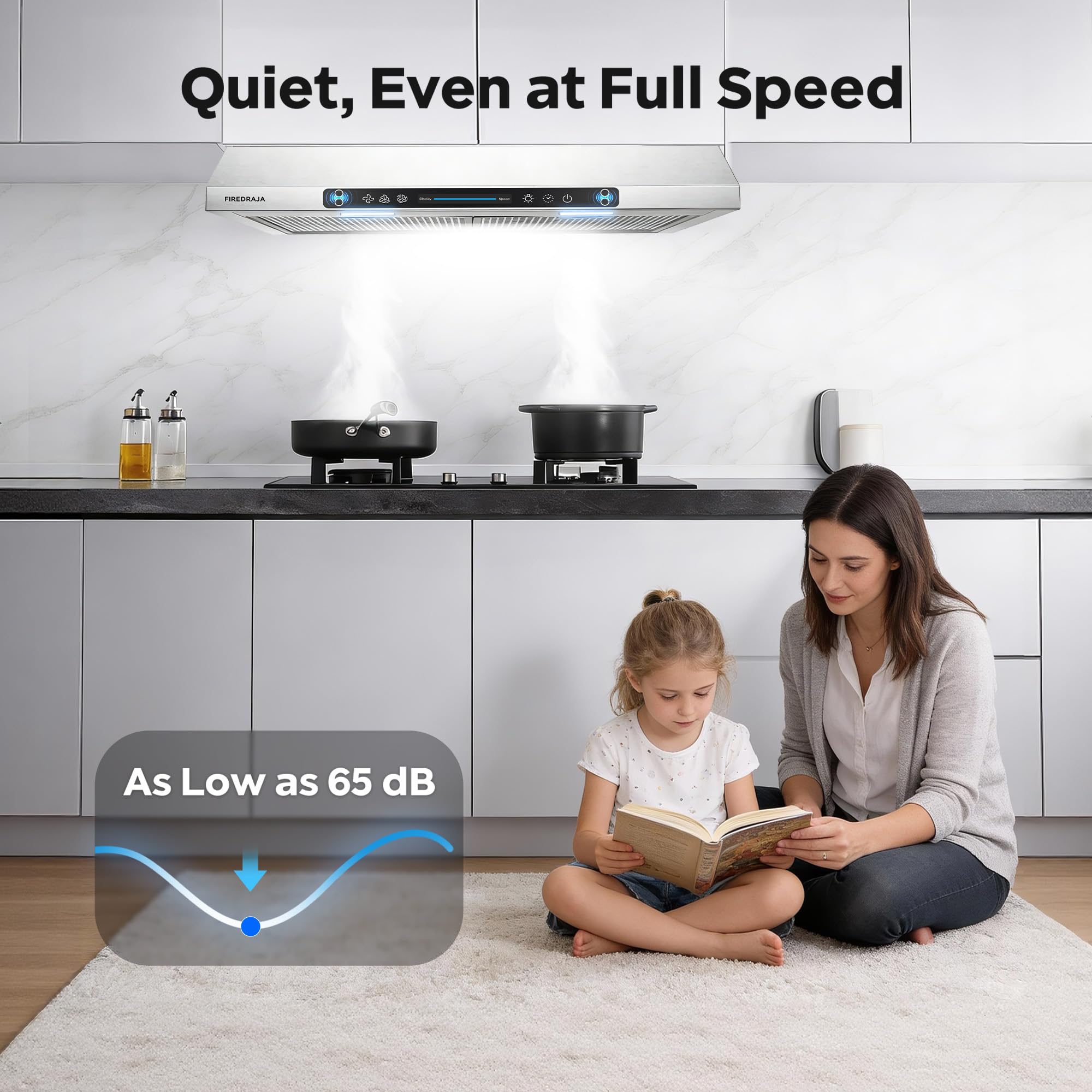 30 Inch Under Cabinet Range Hood |550 CFM Kitchen Vent Hood with Touch & Gesture Control | 3-Speed Quiet Operation | Stainless Steel with LED Lights, Ducted/Ductless convertible - 5