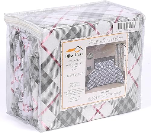 Miniatura 7 de Bliss Casa Juego de sábanas de franela de 4 piezas, 100% algodón, tamaño King, bolsillos profundos de alto GSM, juego de sábanas de franela cálida y