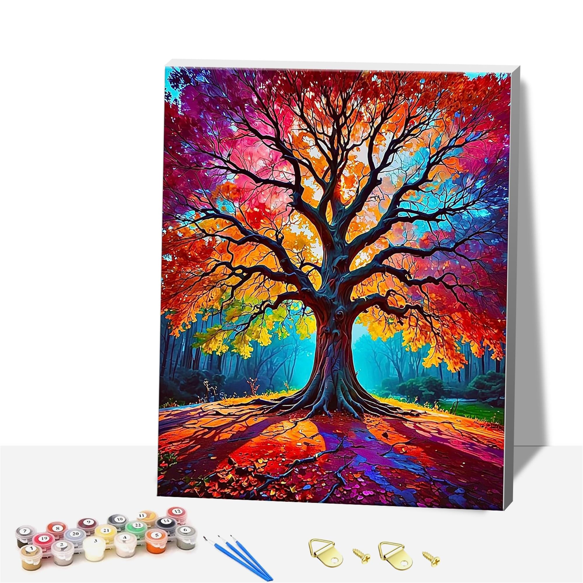 Formeyart Tree Framed Paint By Numbers For Adults,Painting By Number With Frame Kits Canvas,Easy Cheerful Painting Diy For Beginners,Home Wall Decor (Tree)
