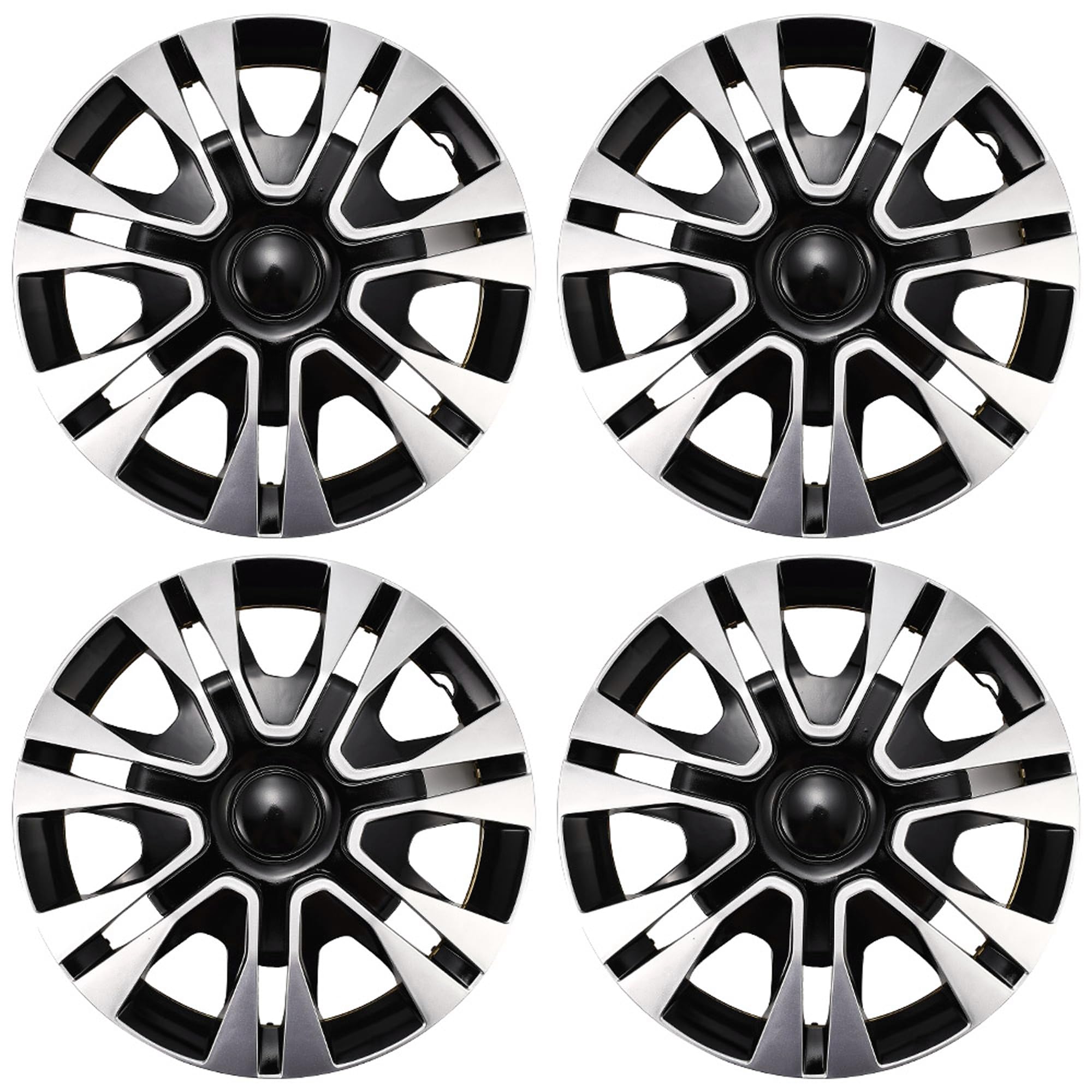 Black with Silver Hubcap Wheel Cover Replacement Kit 14" Hub Caps Wheel Rim Cover Car Exterior Accessories Pack of 4, 14 Inches
