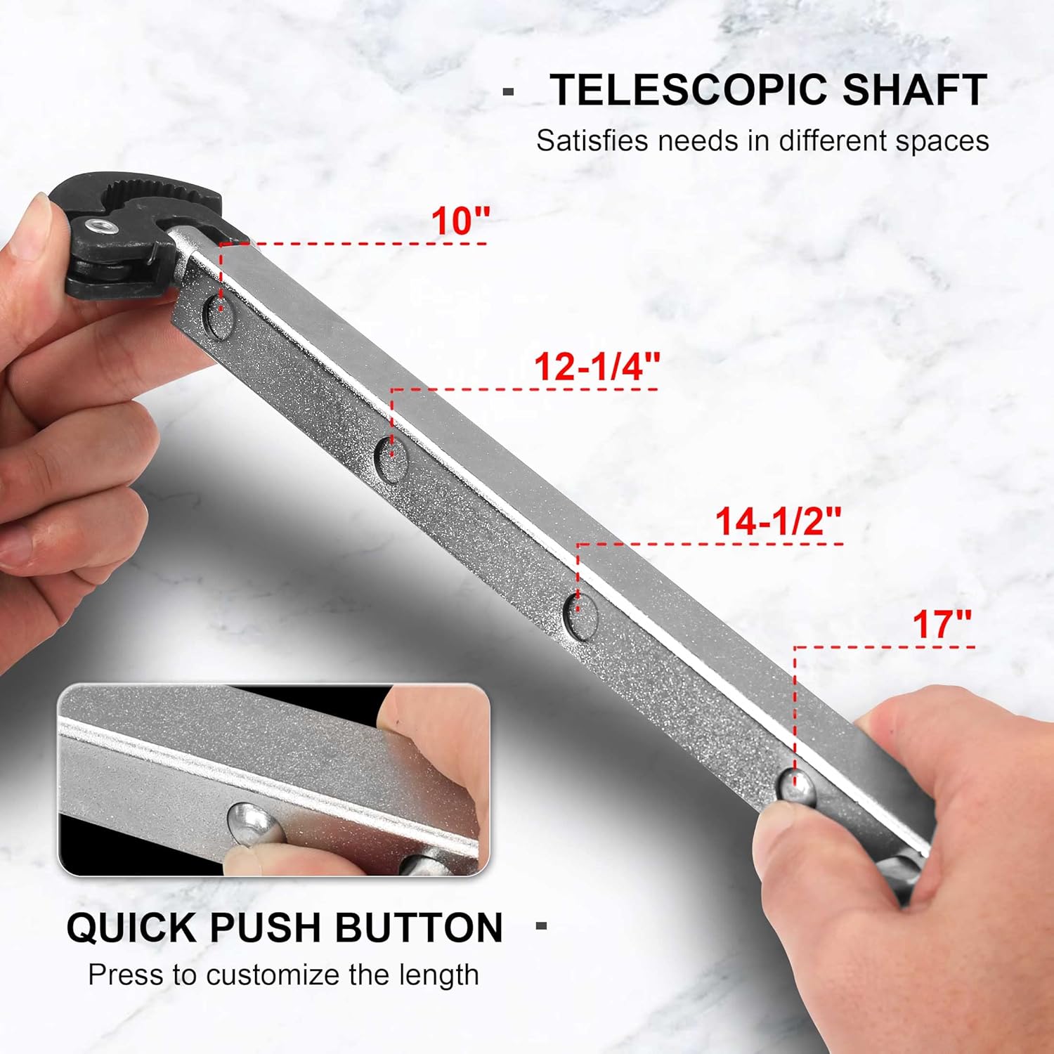 Telescoping Polished Steel Basin Wrench with Adjustable Jaws