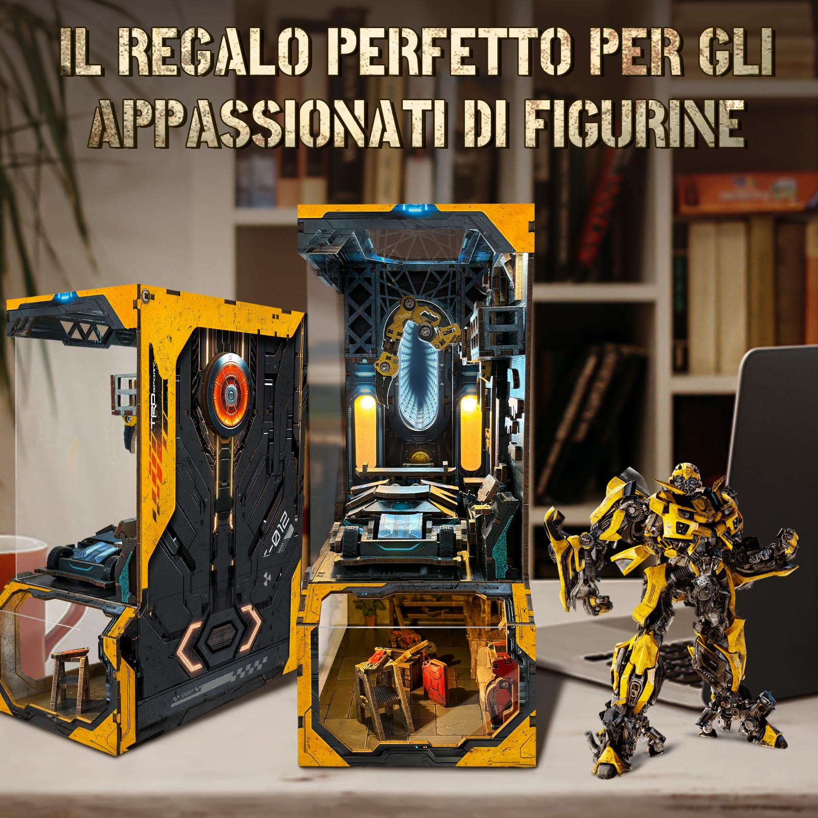 BuzzoXerex DIY Book Nook, Fermalibri in Legno 3D con Copertura Antipolvere, DIY Miniature Kit con Luce LED Manuale per Arredare le Librerie e fare Regali Creativi (Art déco)