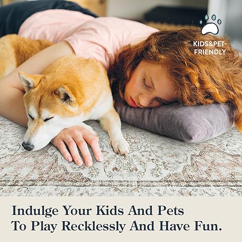 Miniatura 13 de Lahome Alfombras orientales lavables de 3 x 5 pies, antideslizantes, ultrafinas, suaves, de estilo bohemio para dormitorio, alfombra tradicional