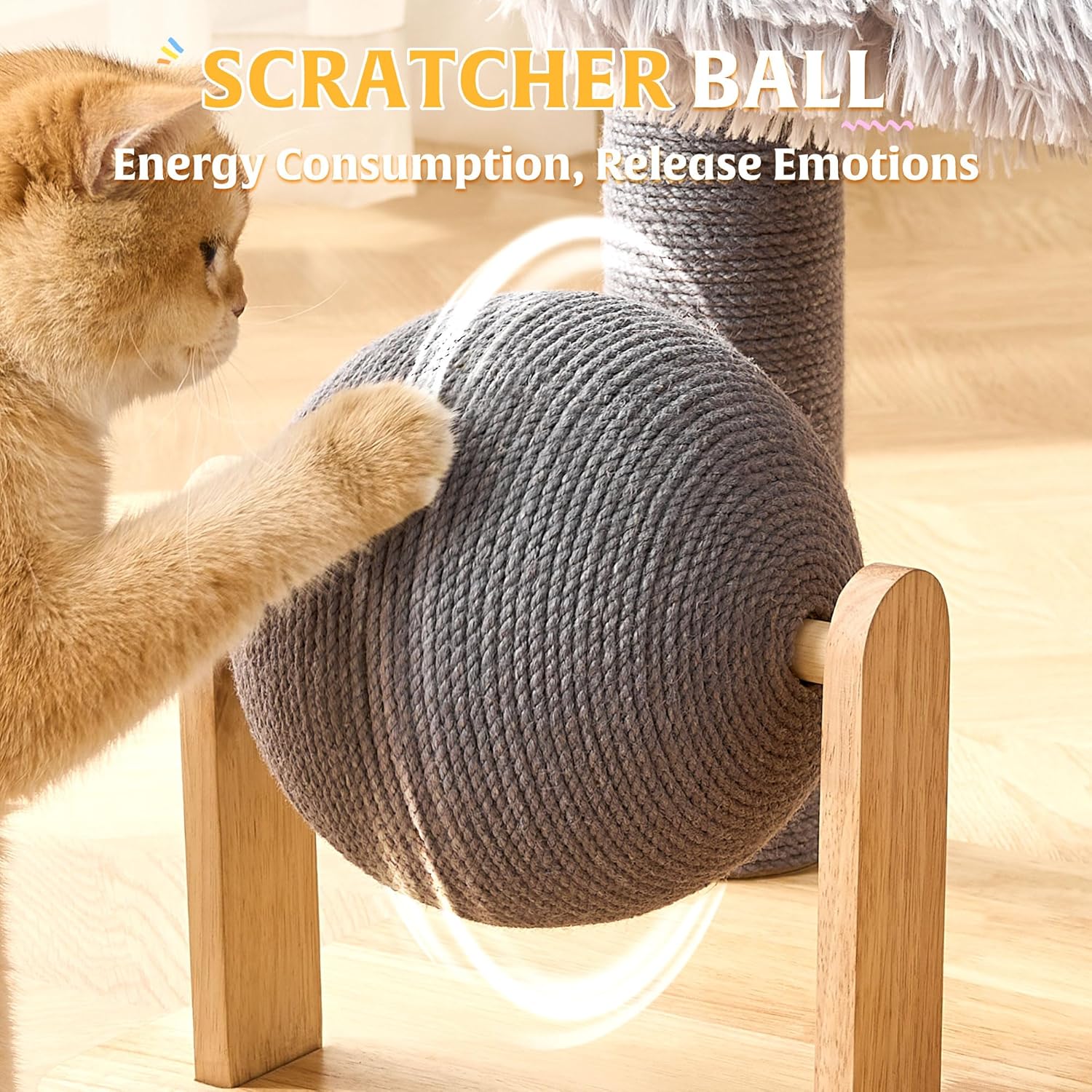 HITTITE Solid Wood Cat Tree Tower with Scratching Post, 53 Inches Tall Cat Towers with Scratching Board and Scratcher Ball, Modern Cat Tower with Space Capsule and Removable Top Bed for Indoor Cats