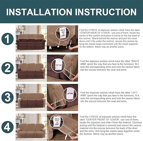 Miniatura 5 de Funda de terciopelo de 8 piezas para sofá reclinable de 3 asientos, fundas para sofás reclinables, fundas protectoras de muebles, lavable a máquina