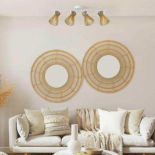 Miniatura 2 de Globe Electric 64000050 - Lámpara de riel de 28" con 4 luces, color blanco mate, pantallas de cuerda natural, luz de techo, pantalla pivotante,