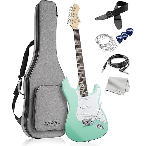 Ashthorpe 39-Inch Electric Guitar (Mint Green-White), Full-Size Guitar Kit with Padded Gig Bag, Tremolo Bar, Strap, Strings, Cable, Cloth, Picks