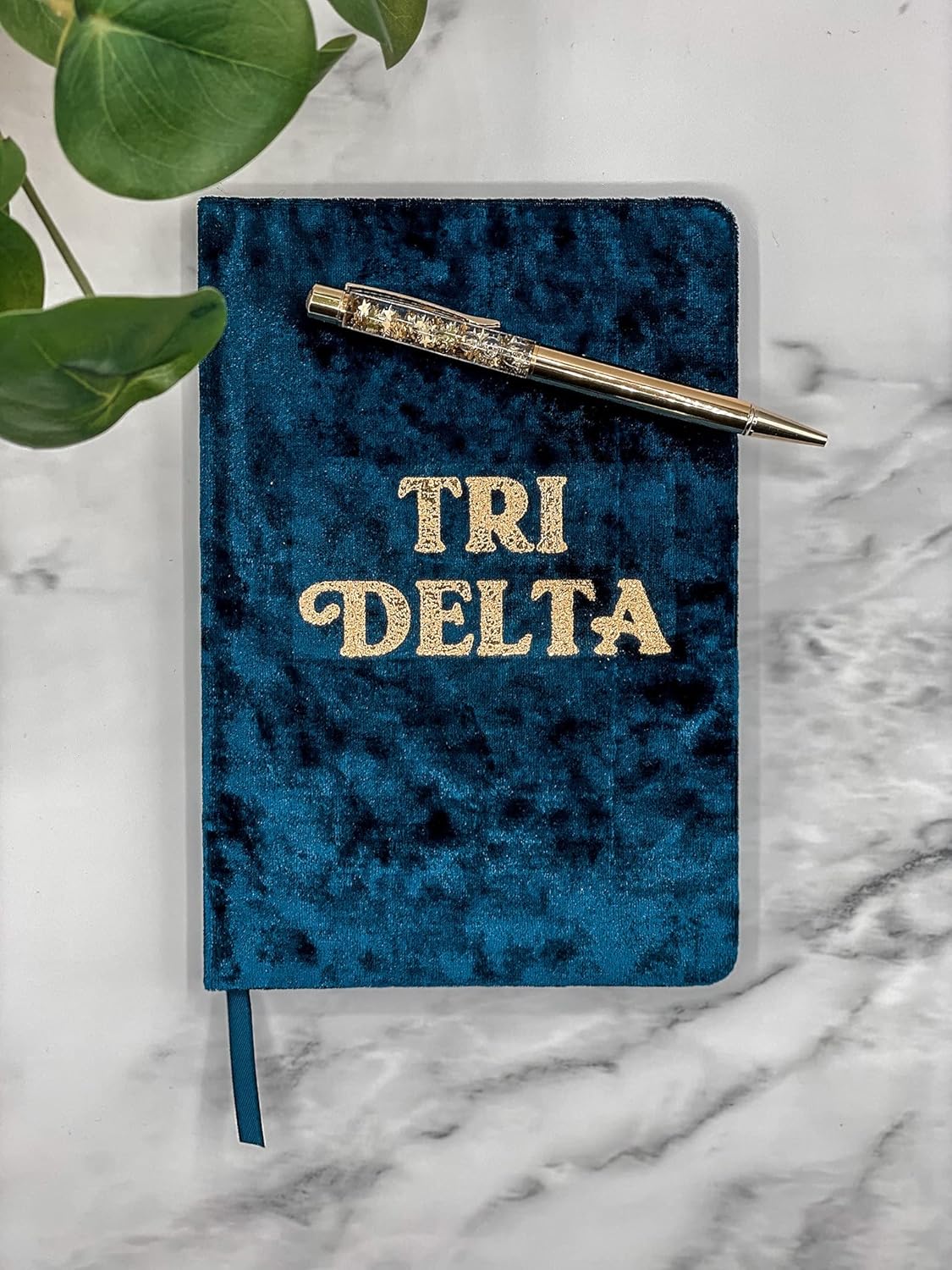 Sorority Shop Tri Delta Notebook - Delta Delta Delta Velvet Notebook with Velvet Cover, Gold Foil Imprint, Satin Ribbon, 216 Lined Pages, Glued Binding - Sorority Journal, Delta Delta Delta Sorority Gift      Unknown Binding
