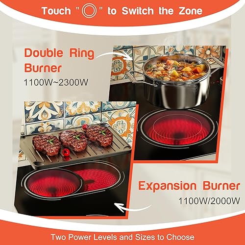 Miniatura 4 de Estufa eléctrica de 30 pulgadas, 4 quemadores, potente estufa eléctrica de vidrio de 6700 W, estufa de cerámica integrada de 30 pulgadas con anillo