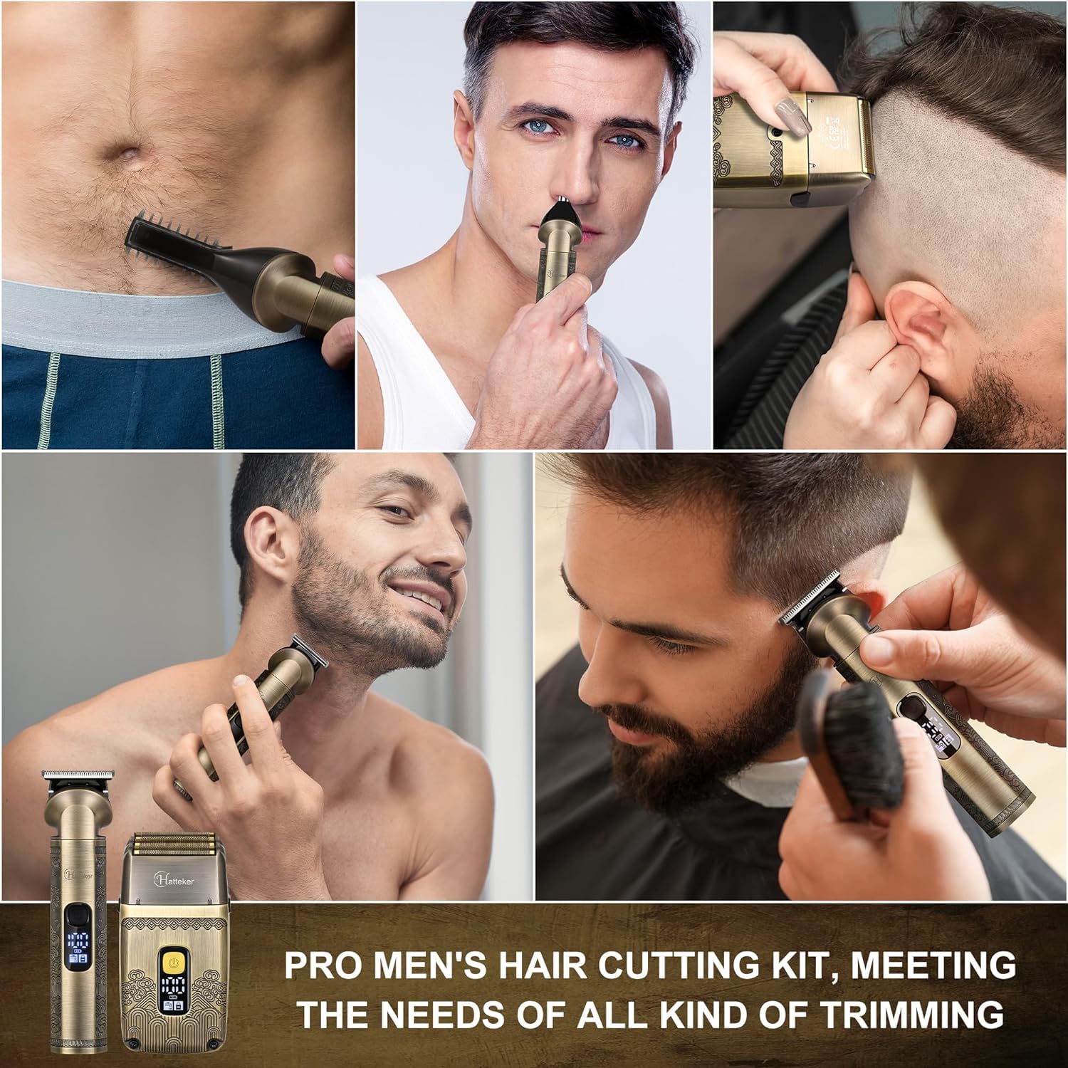 Hatteker Tondeuse à Cheveux Électrique Rasoir à Foil, Trois Lames Sans Fil Imperméable Kit de Coiffure Homme