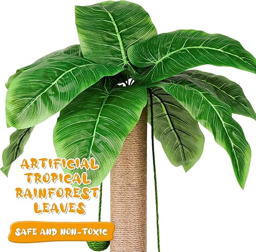 Miniatura 7 de ZooZoo Poste rascador para gatos, palmera de coco para gatos de interior con poste de rayado de sisal natural, cuerdas y bolas de sisal colgantes,