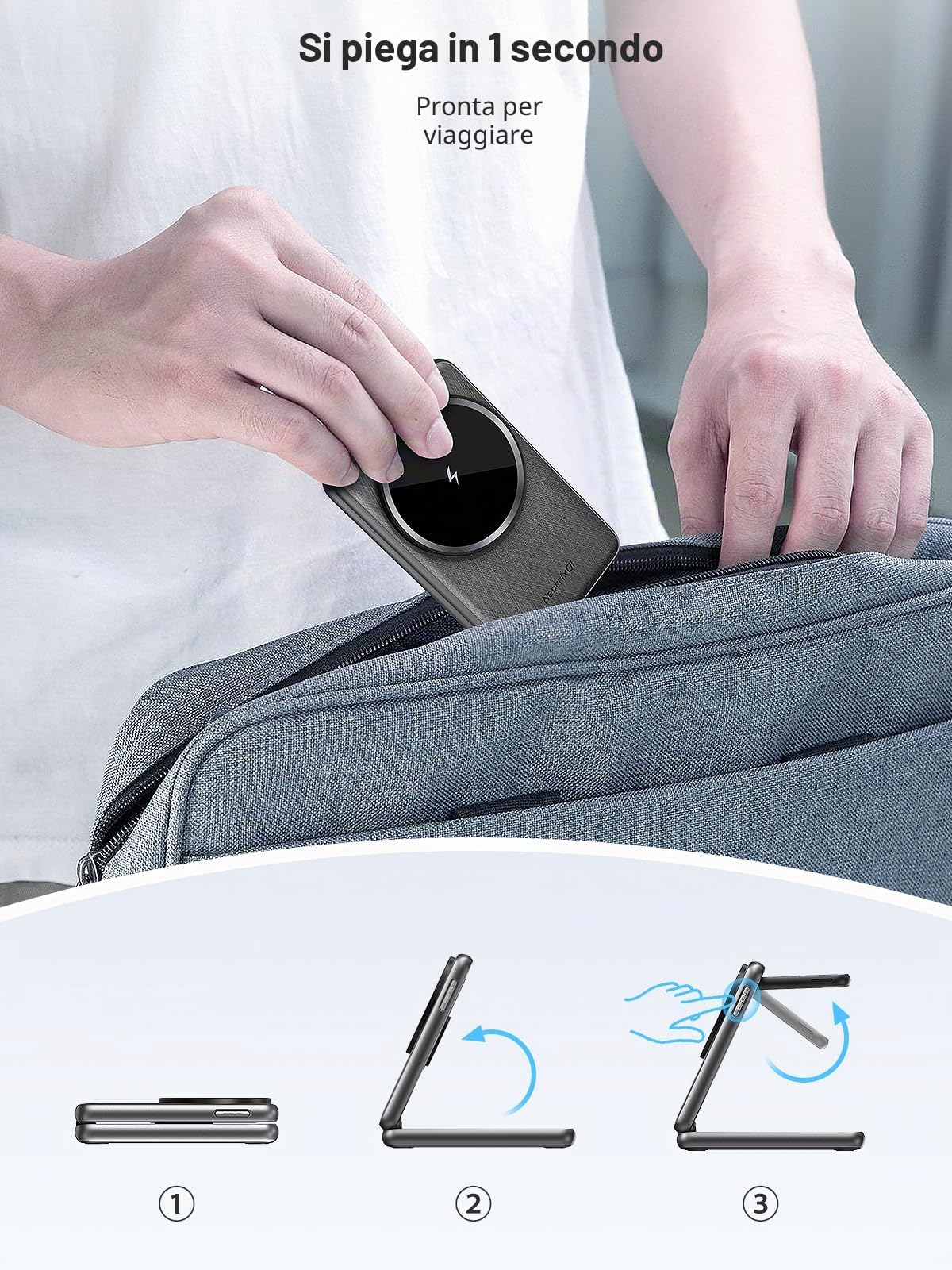 Caricatore Magnetico Senza Fili per Samsung Galaxy S25 Ultra S24, Supporto Pieghevole per Caricatore Mag-safe da Viaggio 3 in 1 per Galaxy Watch Ultra 8 7 6 Galaxy Buds 3 (nero)