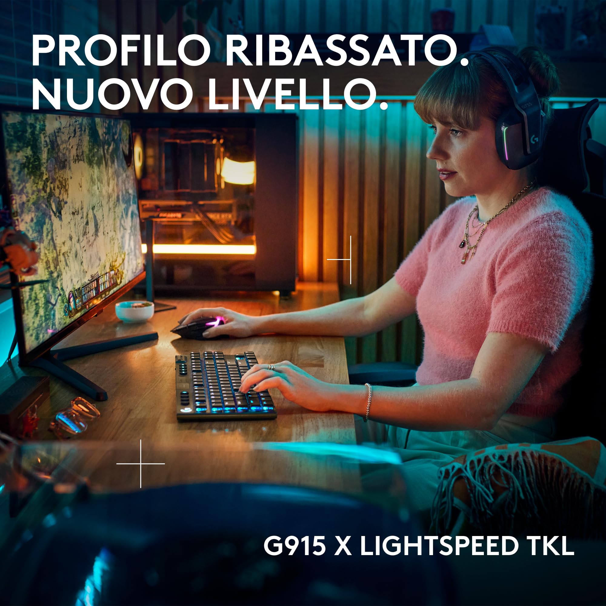 Logitech G G915 X LIGHTSPEED TKL Tastiera gaming wireless a profilo ribassato, copritasti in PBT bicomponente, tasti completamente programmabili, GL Brown Tactile - PC/Mac, ITA QWERTY Layout - Nero