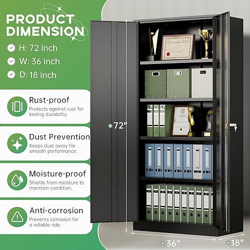 Vista 203 de INTERGREAT Armario de almacenamiento de metal, armarios de acero con cerradura de 72 pulgadas de alto con puertas de bloqueo, armario de Gris blanco